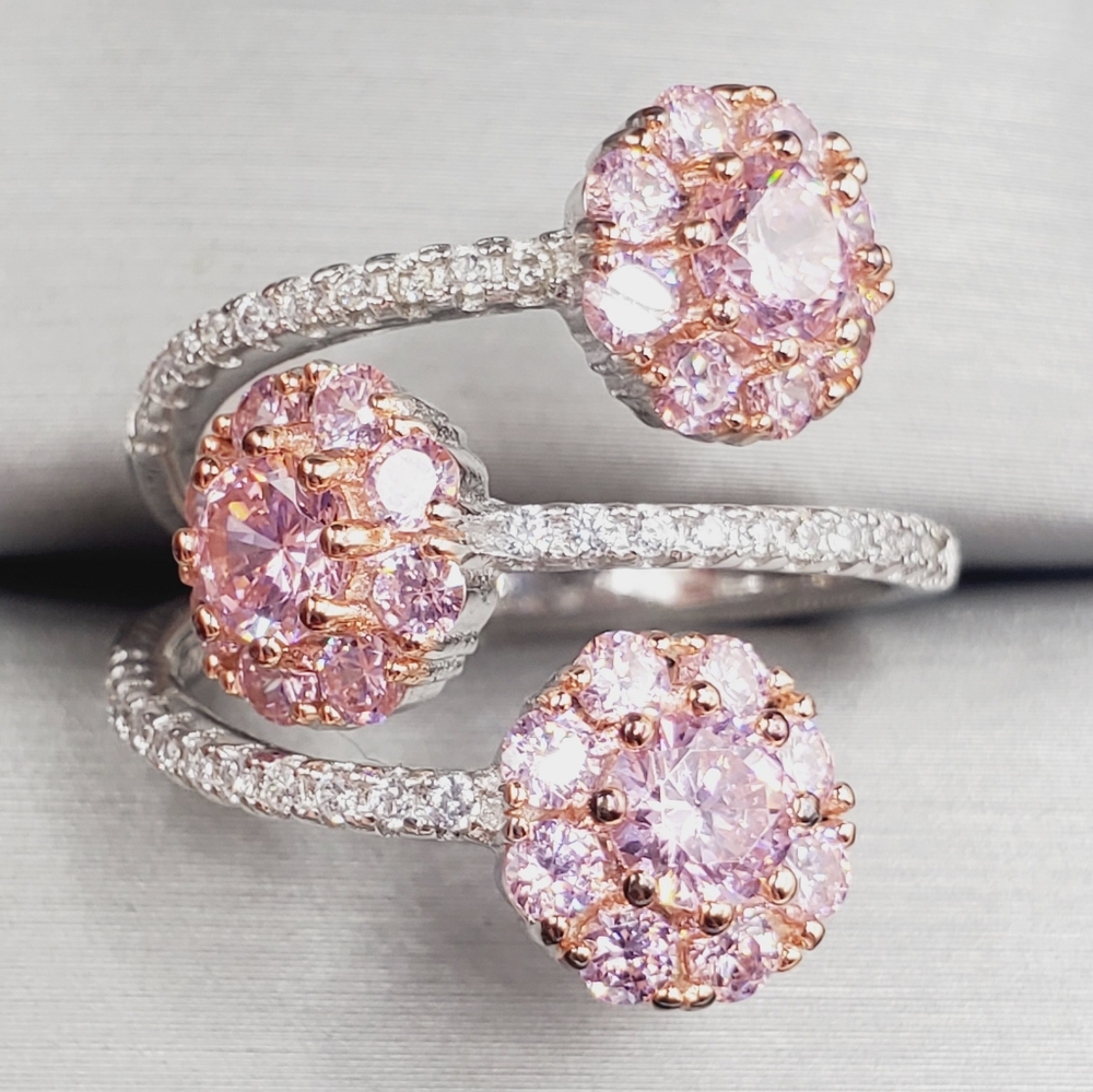 Pink Ice Triple Flower Ring
